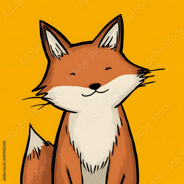 Fototapeta A cartoon fox is smiling and looking at the camera