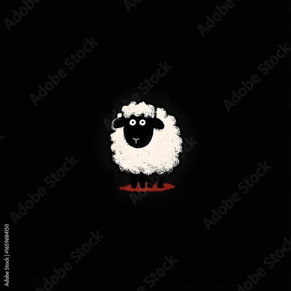 Obraz A sheep is standing on a black background