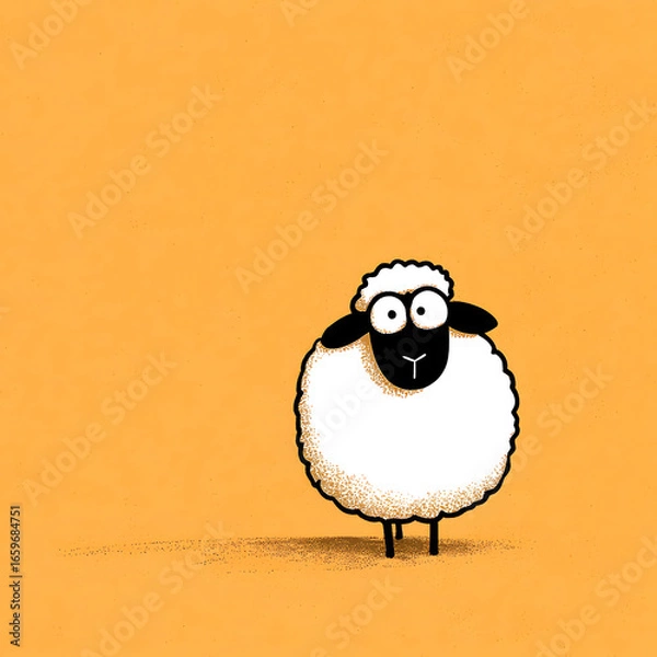 Obraz A cartoon sheep is standing on a yellow background