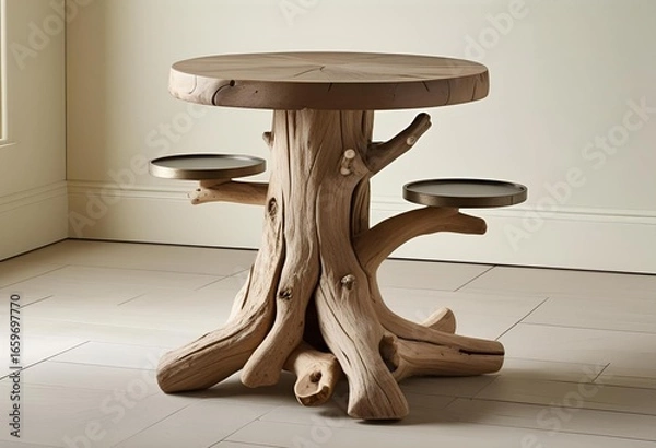 Obraz Exquisite Live Edge Tree Trunk Side Table with Dual Shelves