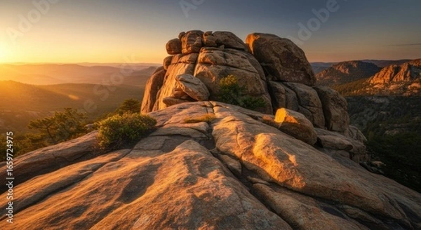 Obraz Golden Hour Sunset Over Rugged Mountain Peak