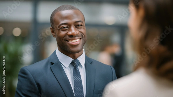Fototapeta Diverse financial advisor consulting with client in modern office