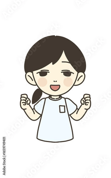 Obraz 医療従事者の人物　イラスト素材　看護師　ガッツポーズ