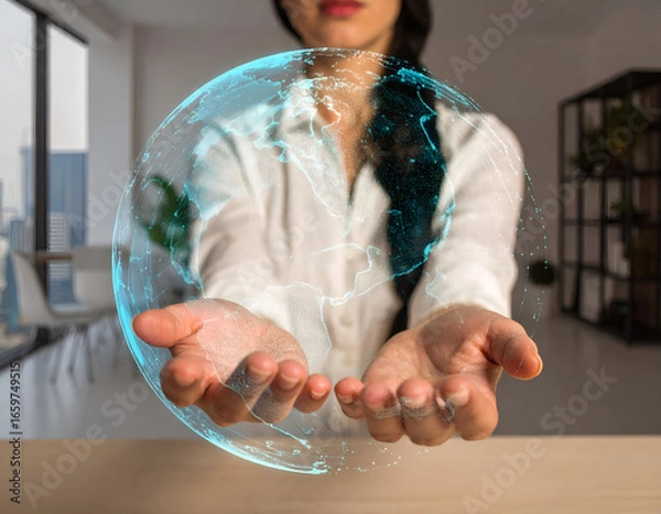 Fototapeta Holographic Display Manipulation with Futuristic Technology Concept