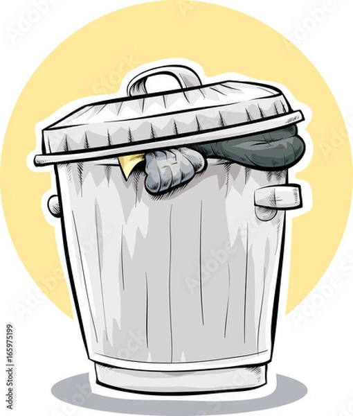 Obraz A cartoon of a full, metal trashcan full of garbage.
