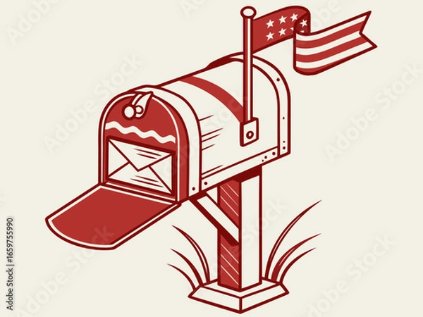 Fototapeta Cute, stylized illustration of a mail box. A simple, hand-drawn vector graphic of a mail box, perfect for branding, logos, or social media posts.