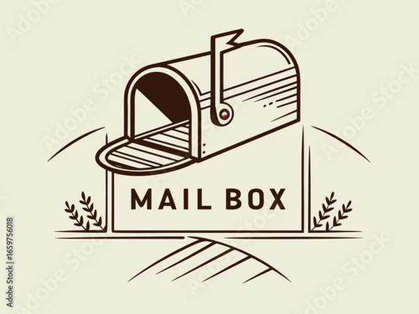 Fototapeta Cute, stylized illustration of a mail box. A simple, hand-drawn vector graphic of a mail box, perfect for branding, logos, or social media posts.