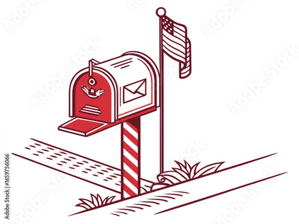 Fototapeta Cute, stylized illustration of a mail box. A simple, hand-drawn vector graphic of a mail box, perfect for branding, logos, or social media posts.