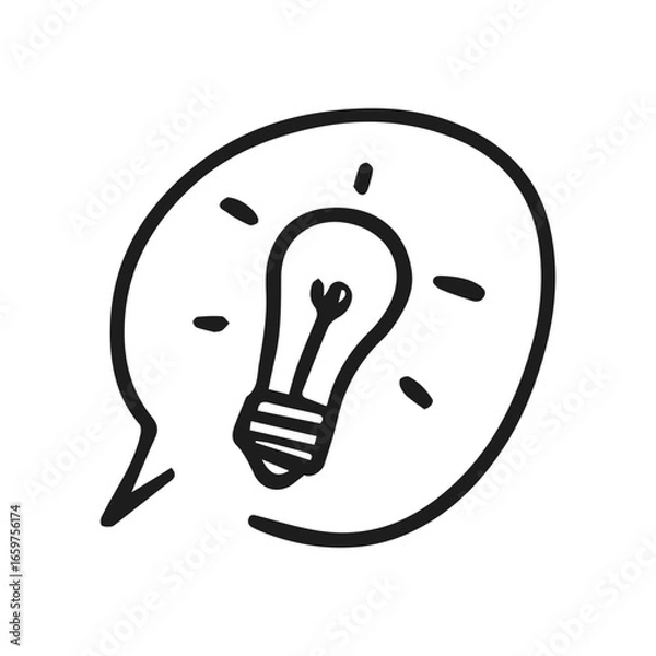 Fototapeta Monochrome lightbulb inside speech bubble symbolizing creative ideas and inspiration, vector