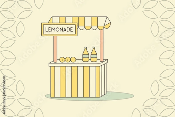 Fototapeta Illustration of a lemonade stand with bottles and oranges on a light background
