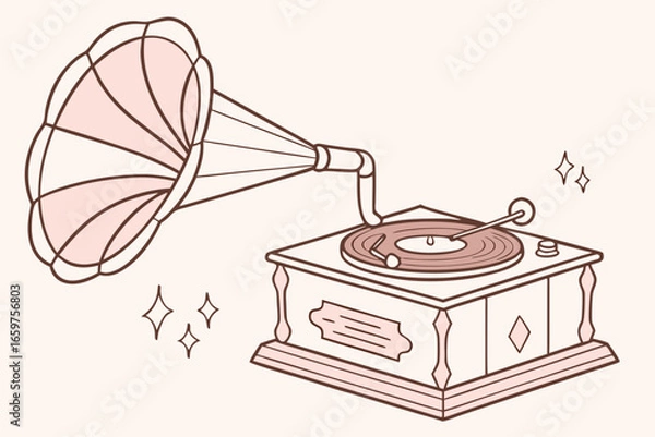 Fototapeta Vintage gramophone illustration with retro design and musical instrument