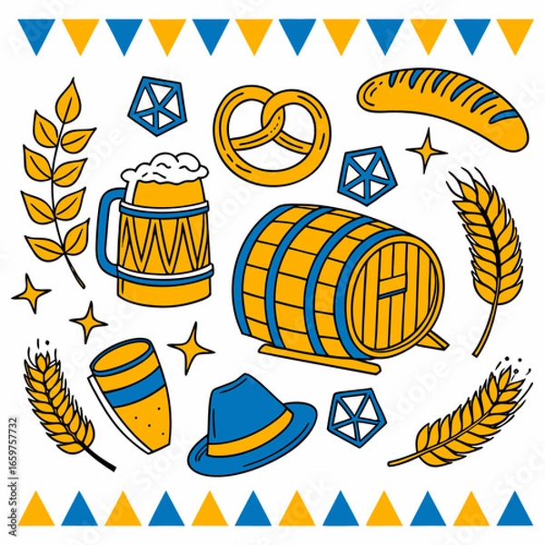 Obraz Colorful Vintage Oktoberfest Vector Collection  Festival Scenes & Elements.eps