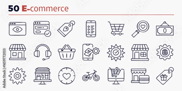 Obraz Collection of e commerce and online shopping icons in a hand drawn style