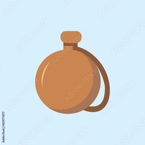 Obraz Illustration of a traditional round drinking bottle with a rope, suitable for nature, adventure, travel, survival and outdoor equipment themes.