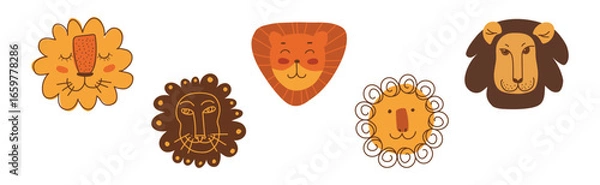 Obraz Funny Lion with Pretty Muzzle and Mane Vector Set