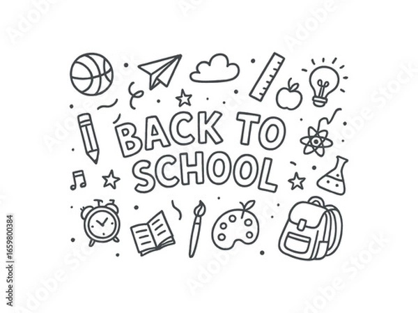 Obraz Cute doodle style illustration with large central word Back to School