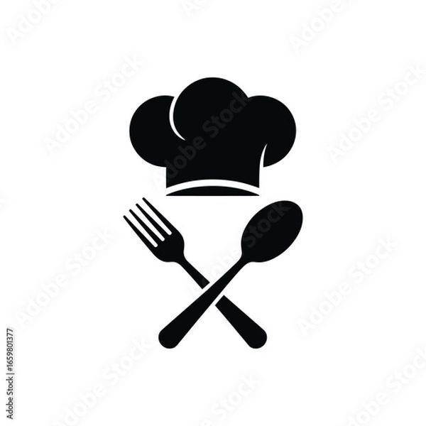 Fototapeta Culinary Arts A Chef's Hat with Crossed Utensils – Fork and Spoon Icon