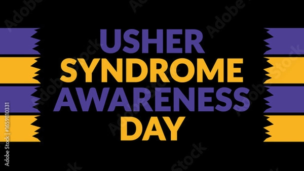 Fototapeta Usher Syndrome Awareness Day text with side lines on a black background. Which is observed every year in September to celebrate and wish Usher Syndrome Awareness Day.