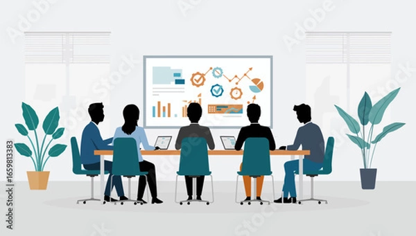 Fototapeta Business Team Analyzing Data During a Meeting in Modern Office.