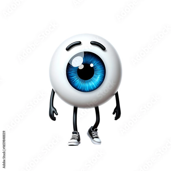 Fototapeta High quality png 3d illustration of cartoon eye character with sneakers isolated on transparent background, a funny and cute illustration transparent background