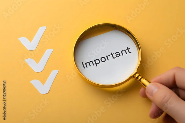 Fototapeta Business concept with magnifying glass highlighting "Important" and checklist