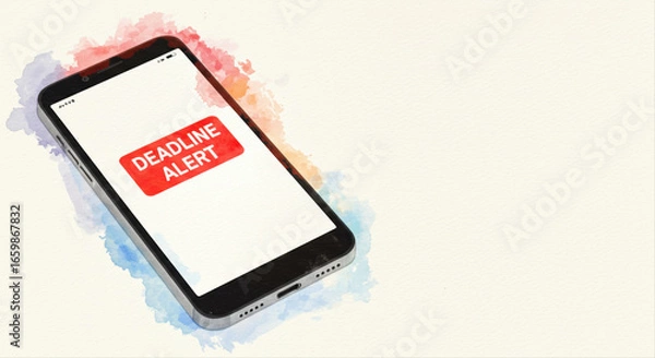 Fototapeta displaying deadline alert notification on phone screen on colored background  