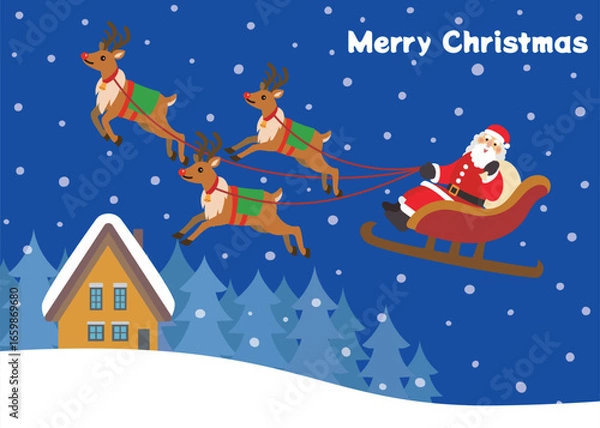Obraz クリスマス素材　トナカイとサンタクロース　雪
