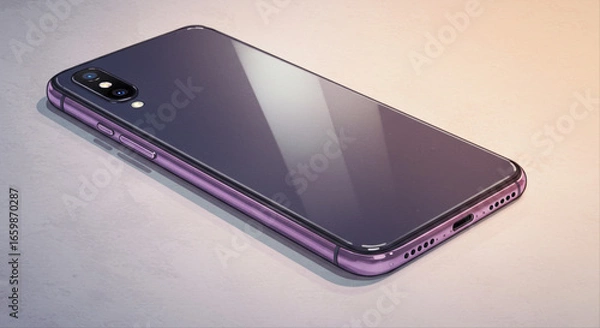 Fototapeta Modern phone face down on table with sleek design on soft gradient background  