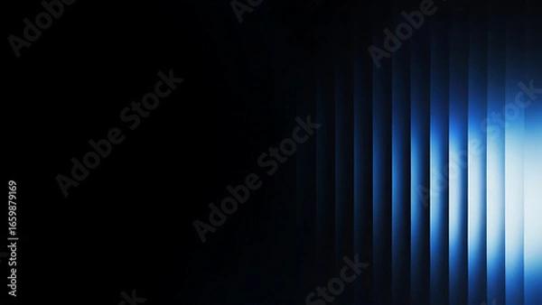 Fototapeta Dark abstract background. Iridescent glass prism shape. Minimalist fluid 3D render. Rainbow light reflection. Black to deep blue gradient with narrow vertical glass rays. Sleek, futuristic