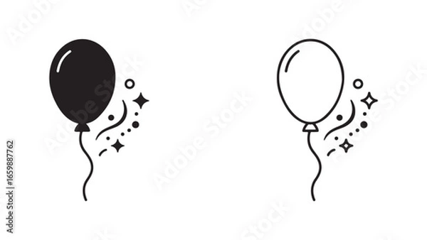 Fototapeta Party balloons with confetti and streamers with transparent background