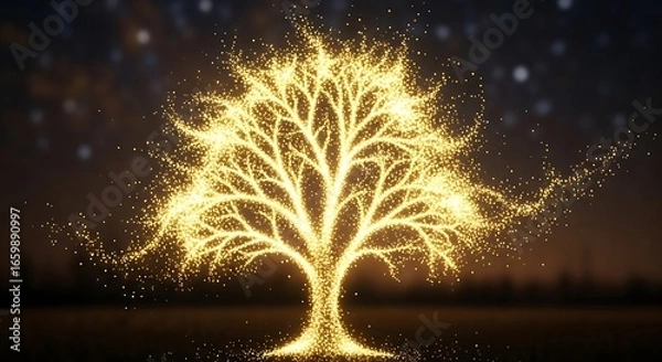 Fototapeta Golden Sparkle Tree Illustration: Magical and Enchanting Design
