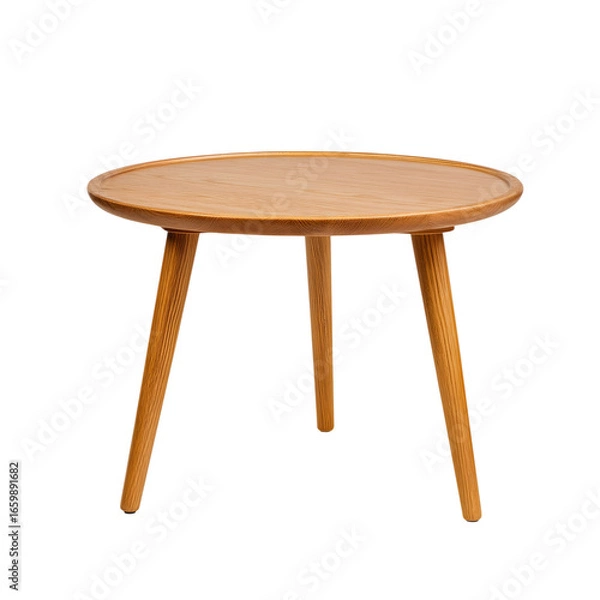 Fototapeta classic wooden side table with  round top and three legs, ideal for living room isolated on white background