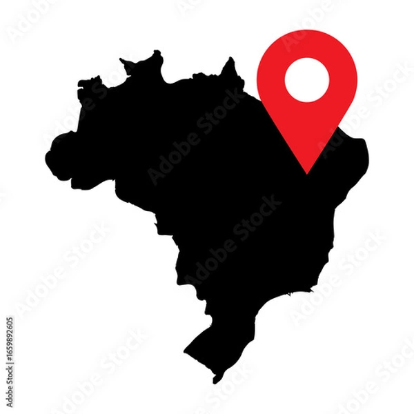 Fototapeta Brazil Black Vector Map With Share Location