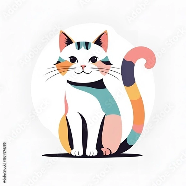 Obraz Charming Abstract Cat Illustration with Vibrant Colorful Tail and Playful Personality