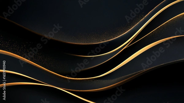 Fototapeta 粒感を帯びたゴールドラインが黒を走る高級感のある背景
