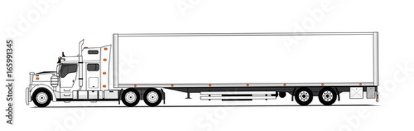 Fototapeta White american style truck with trailer