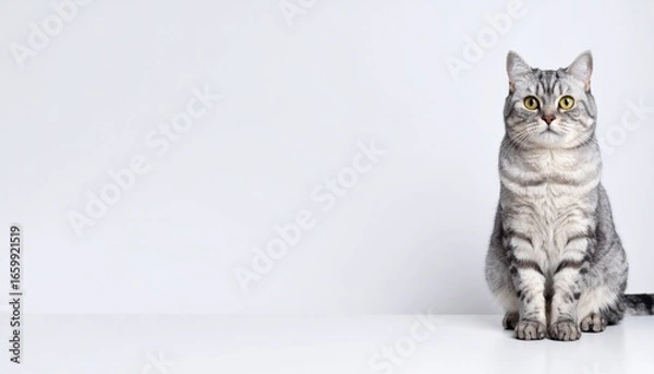 Obraz Playful cat posing gracefully minimalist studio pet photography clean background front view feline charm for cat lovers