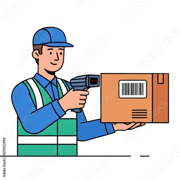 Fototapeta Delivery worker scanning a package with a barcode scanner