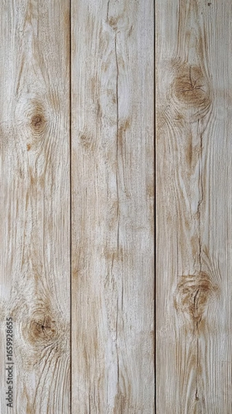 Fototapeta Rustic light brown and faded white weathered wooden planks, showcasing natural distressed wood grain and visible knots, creating textured background.