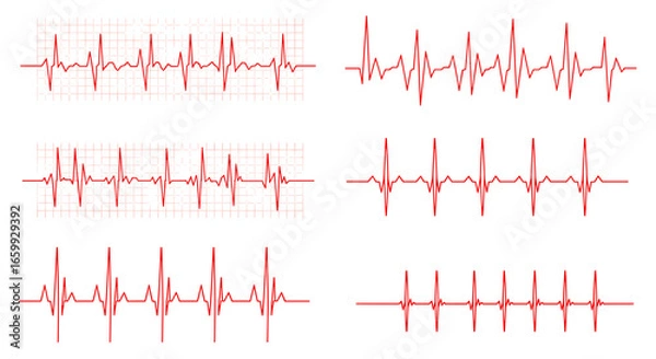 Obraz Red heartbeat graphs on grid and plain backgrounds