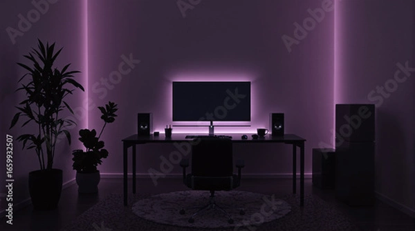 Obraz Modern Gaming Setup with LED Lighting