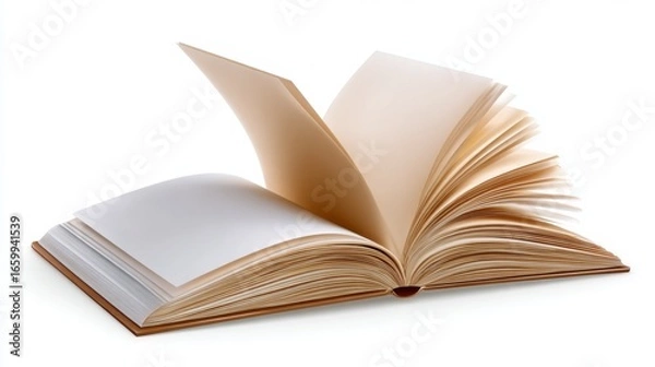 Fototapeta Open Book's Pages: A timeless book, its pages gently fanned open, invites you to embark on a literary journey. Its aged paper tells stories untold, bathed in gentle light. 
