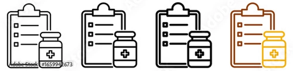 Fototapeta Immunization program icon set in modern outline style for government health initiatives, vaccination campaigns, and global health dashboards, featuring multistyle stroke and full color variation set