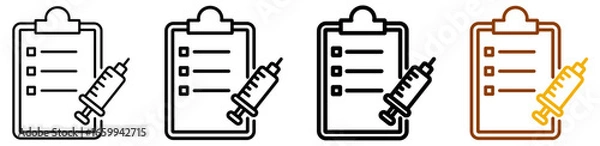 Fototapeta Immunization record icon set in modern outline style for digital health systems, patient record dashboards, and vaccination proof apps, featuring multistyle stroke and full color variation set