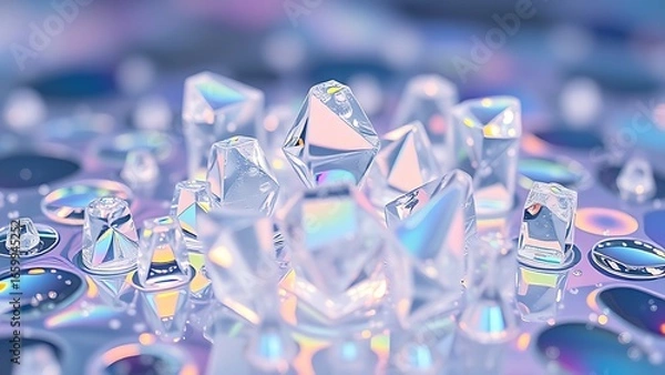 Fototapeta Ultra-high-definition macro shot of iridescent quantum foam forming impossible geometric structures in liquid mercury