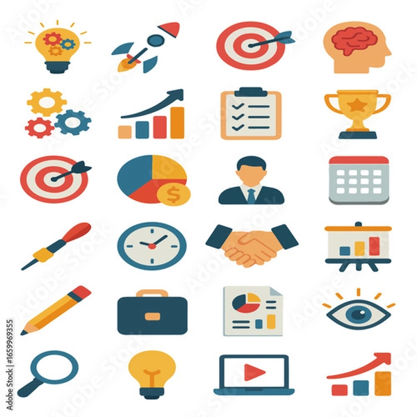 Fototapeta Flat Business Icons – Productivity, Strategy, Office Tools & Success Symbols Vector Set