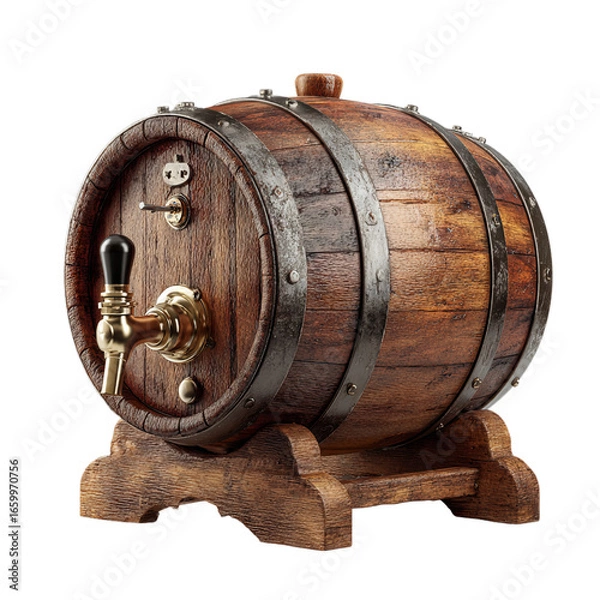 Fototapeta Beer barrel with tap. Isolated white background. Png format