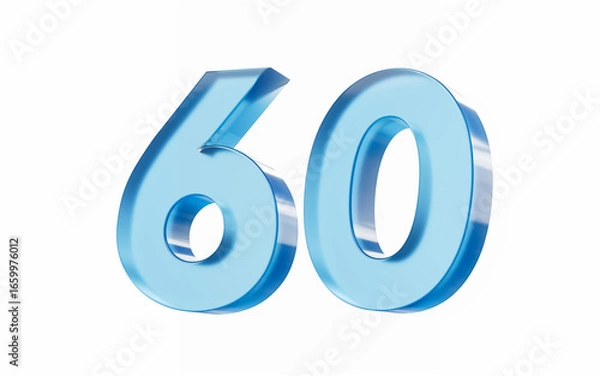 Fototapeta 3d Glossy Blue number 60 Sixty isolated on white background. 3d illustration