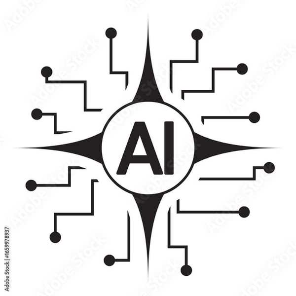 Fototapeta Artificial Intelligence AI Icon with Sparkle Chip Circuit and Futuristic Technology Symbol.