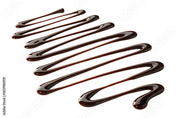 Fototapeta Drizzled chocolate syrup swirls isolated on transparent background
